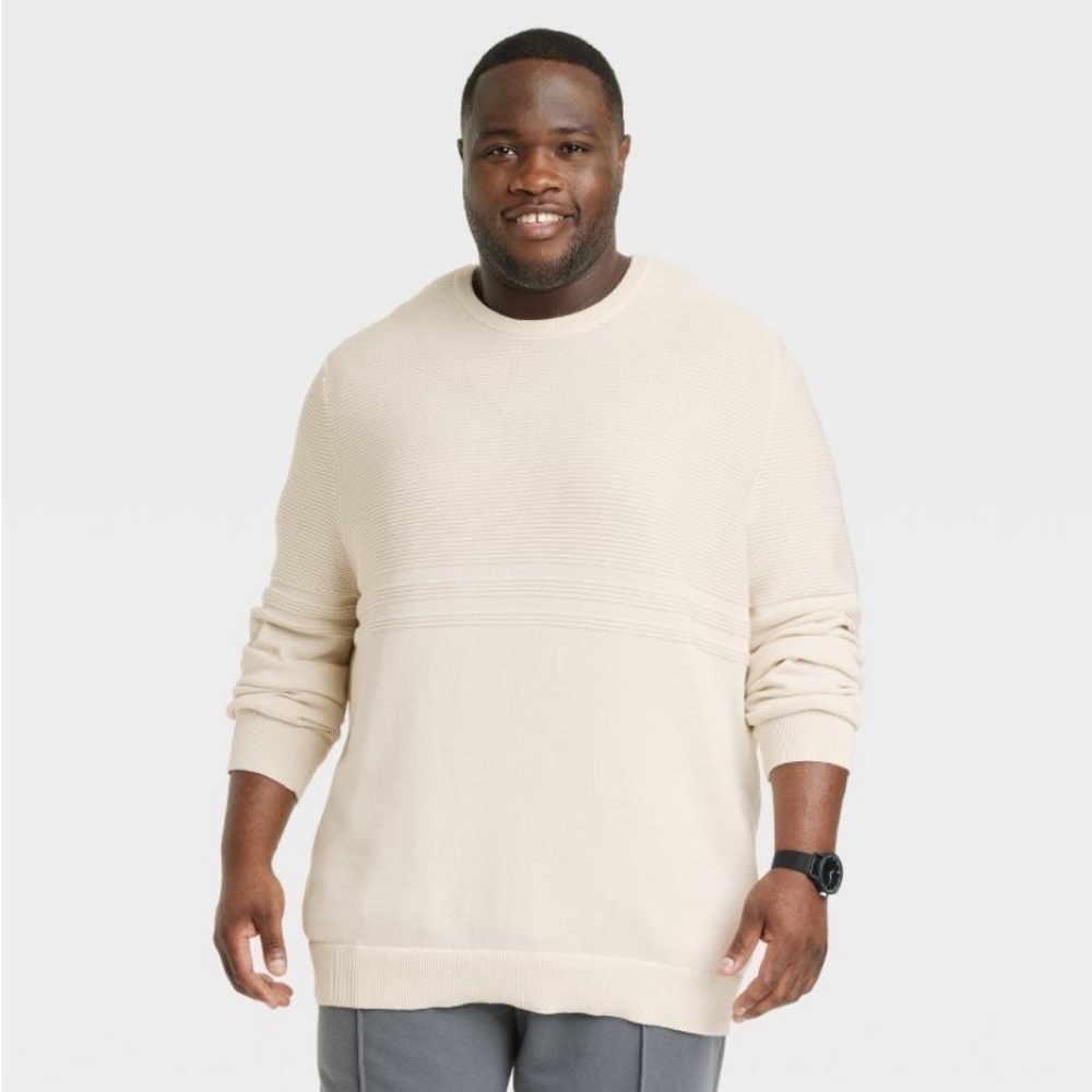 Men's Big & Tall Striped Crewneck Pullover
Sweater - Goodfellow & Co Cream 3XL